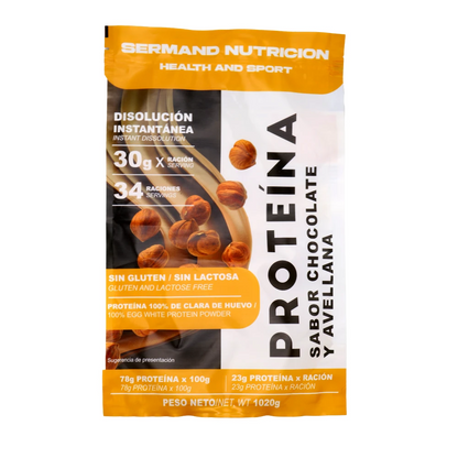 Proteína en polvo sabor chocolate y avellana