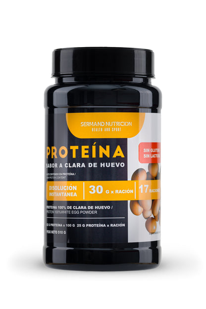 Bote negro de 510g de proteína sabor a clara de huevo Sermand Nutrición de disolución instantánea