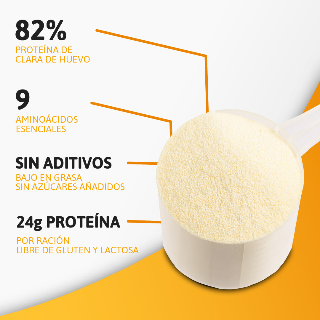 Cacito medidor con polvo de proteína Sermand destacando 24g de proteína por ración y 9 aminoácidos esenciales
