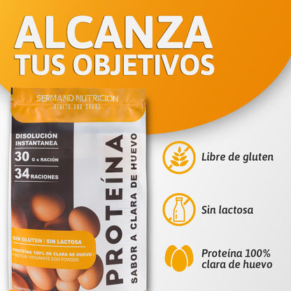 Parte frontal de la bolsa de proteína Sermand libre de gluten, sin lactosa y 100% clara de huevo