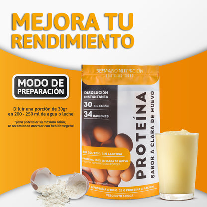 Modo de preparación del batido de proteína de clara de huevo Sermand diluyendo 30g en agua o leche