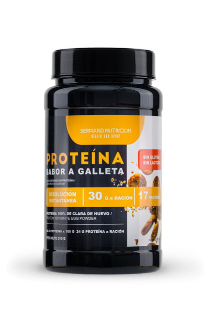 Bote negro de 510g de proteína sabor a galleta Sermand Nutrición de disolución instantánea