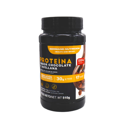 Proteína en polvo sabor chocolate y avellana